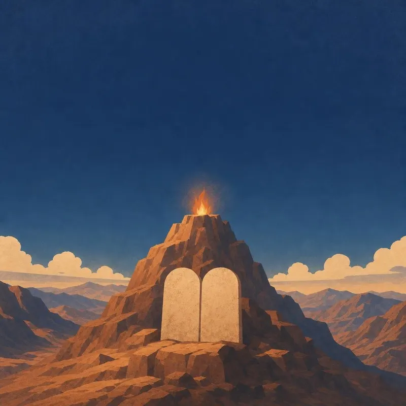 Illustration of the tablets of the Law on a mountaintop at night