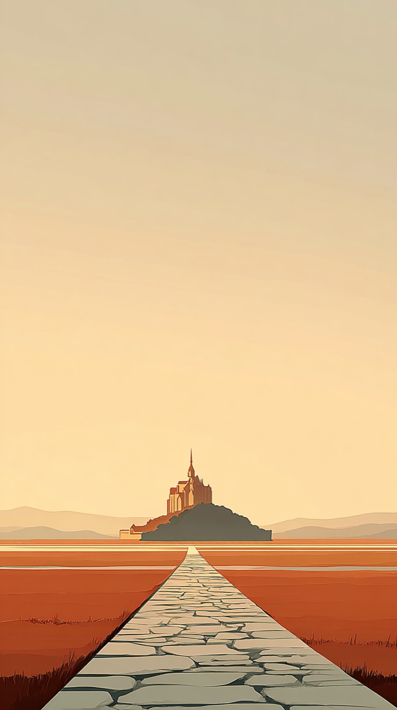 Illustration of a cathedral at dawn