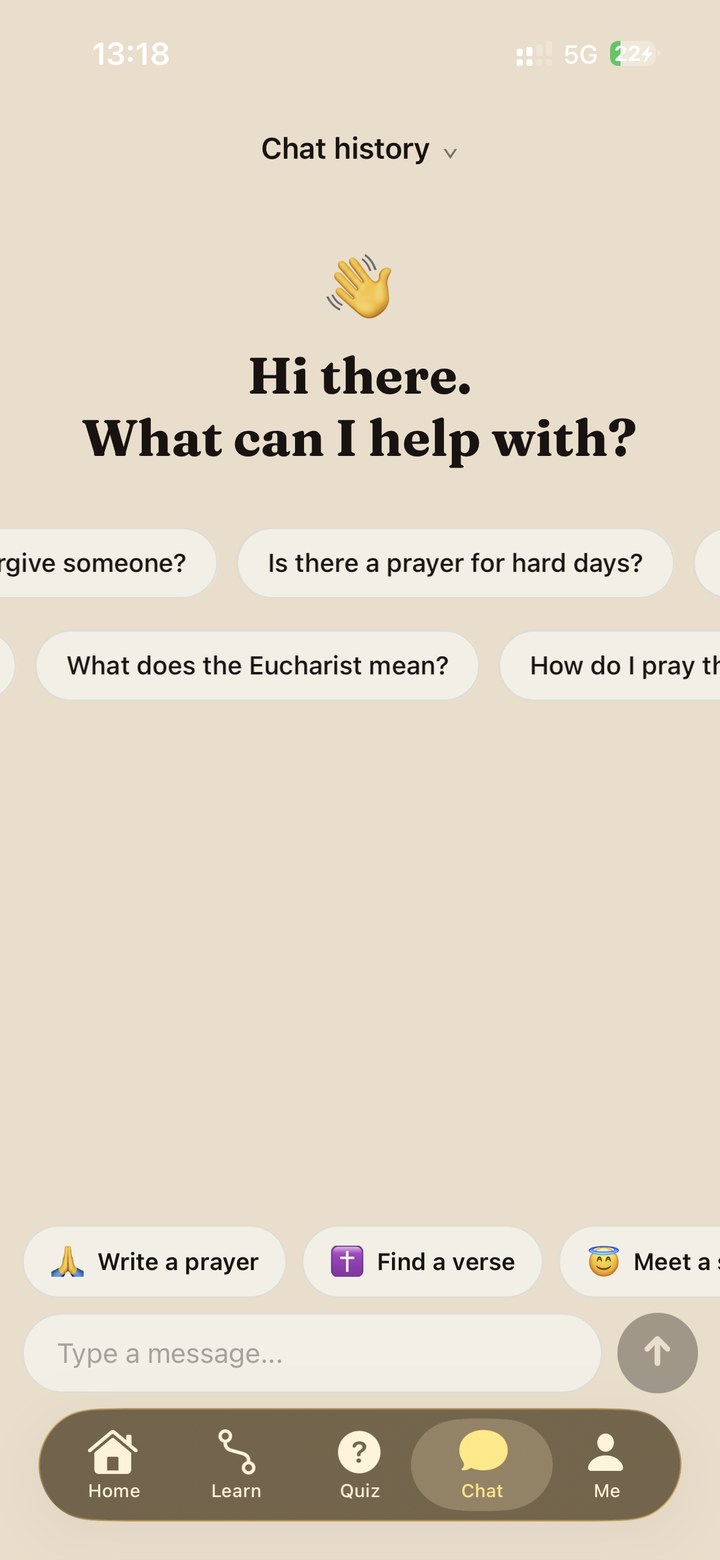 Saintly in-app chat — ask any question about the Catholic faith and get an answer rooted in Catholic sources